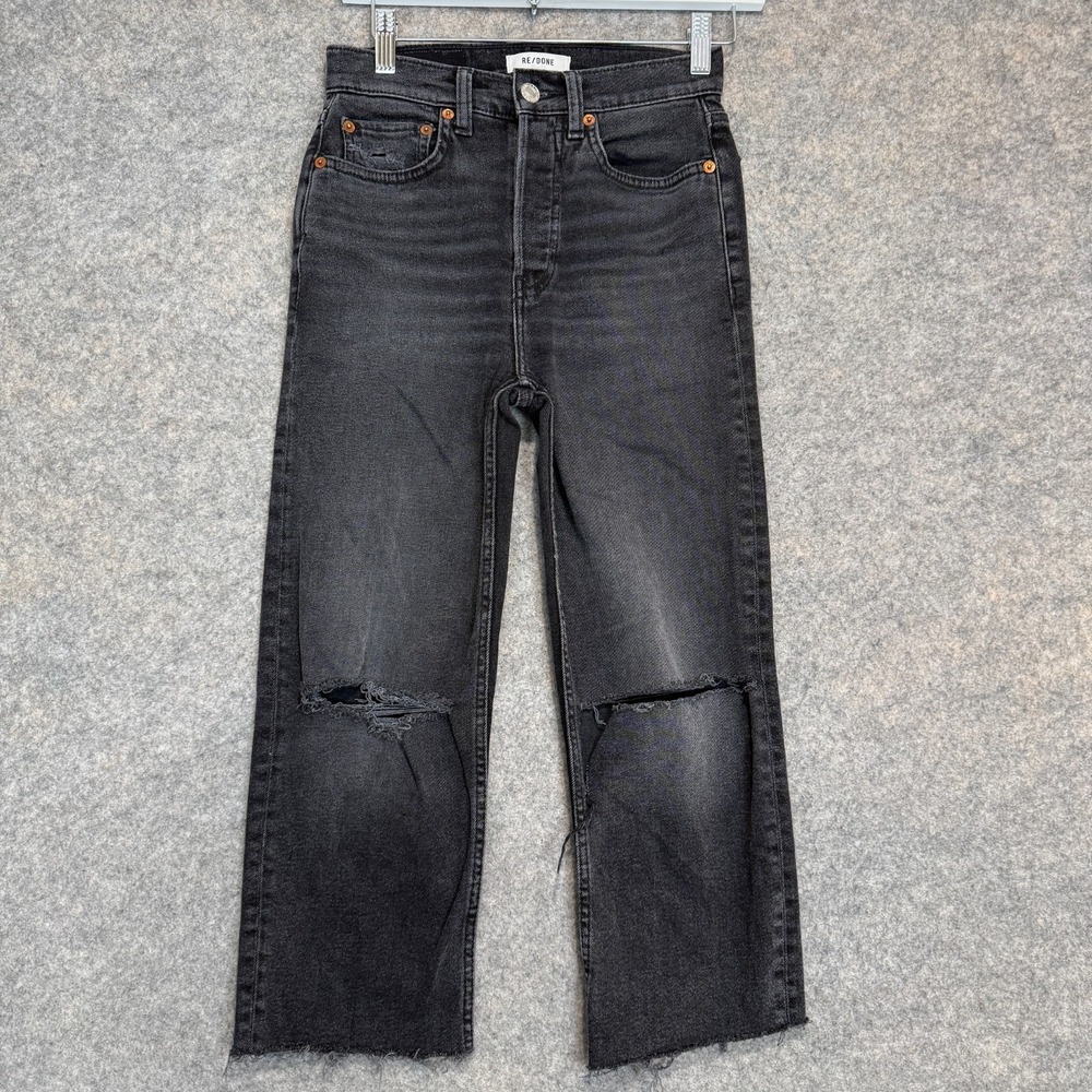 Levi's Re/Done Stove Pipe Jeans Womens 25 Cropped High Rise‎ 70s Straight Frayed